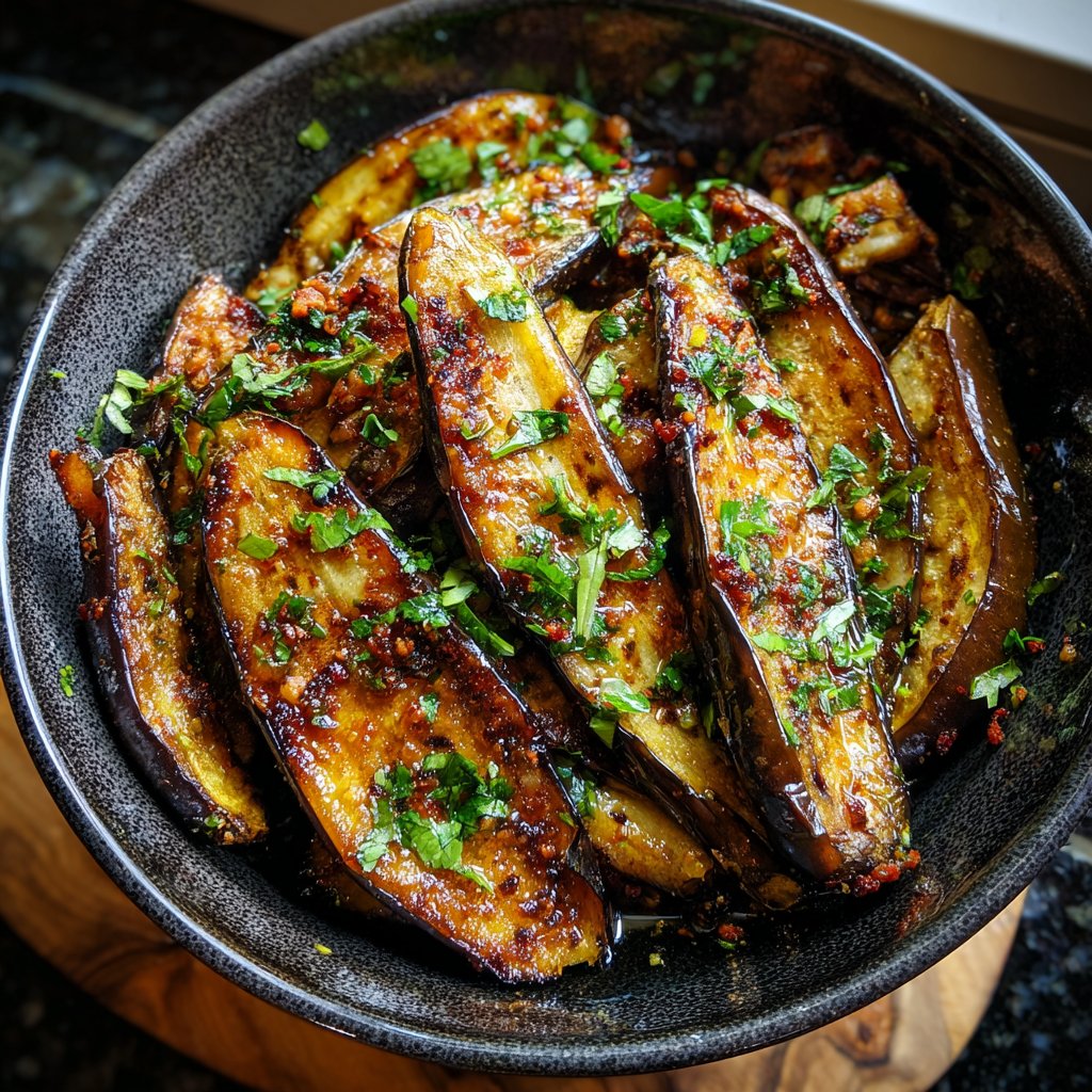 Auberginen aus der Pfanne knusprig